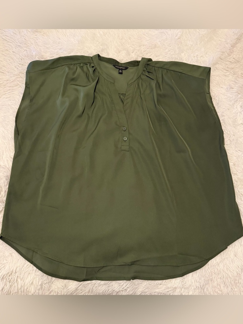 Banana Republic Olive Green Cap-Sleeve Henley Blouse